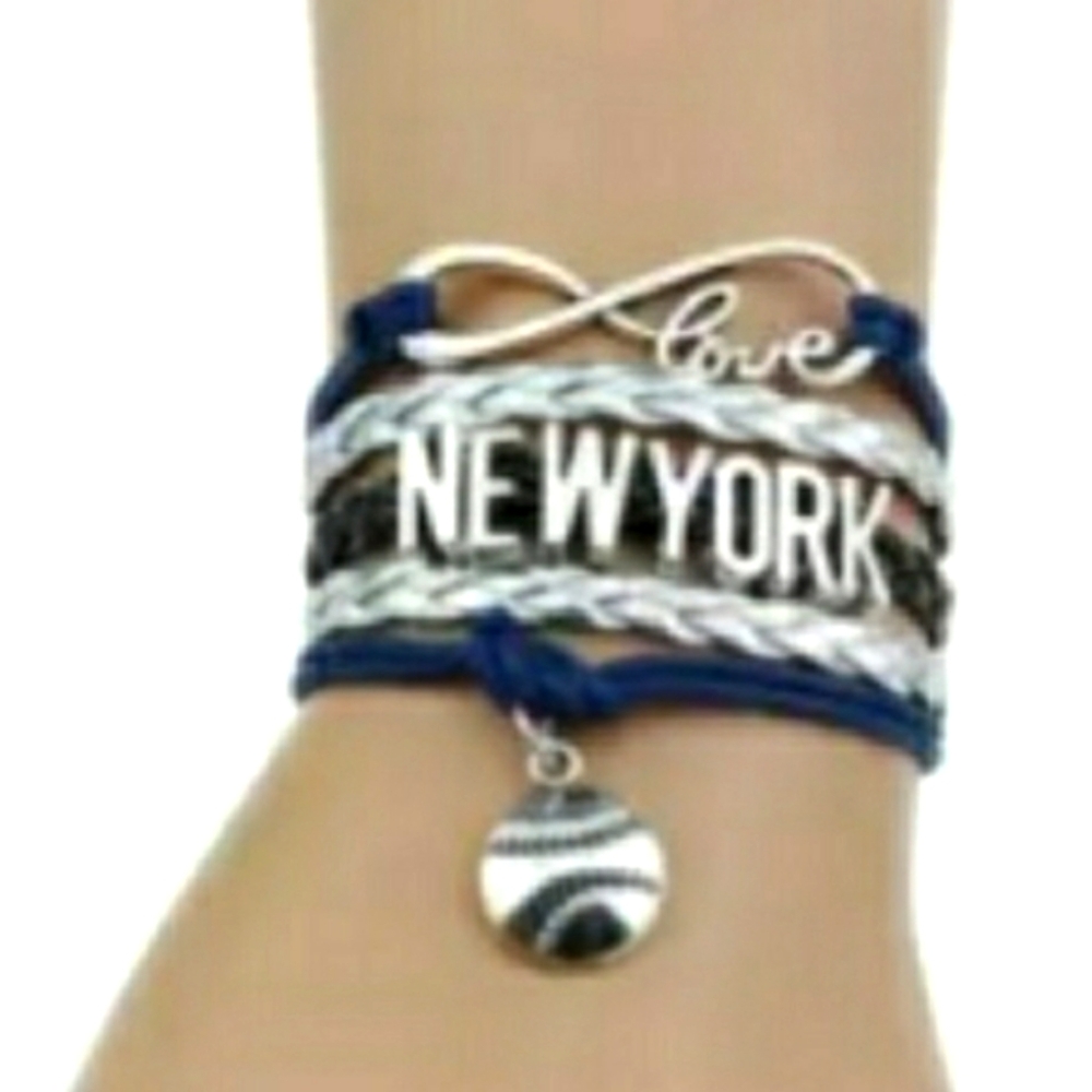 NEW New York Leather Infinity Love Bracelet with Baseball Charm